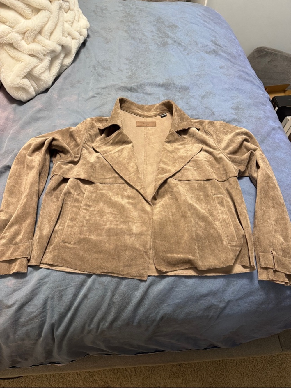 Blank NYC Taupe Suede-Look Open Front Jacket